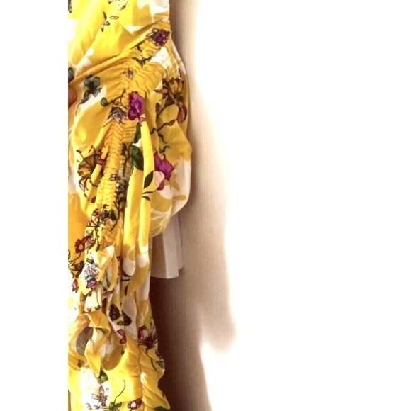Skylar + Madison Dress Size Med Yellow Floral Sunshine Days V Neck Ruched Front - Picture 5 of 6